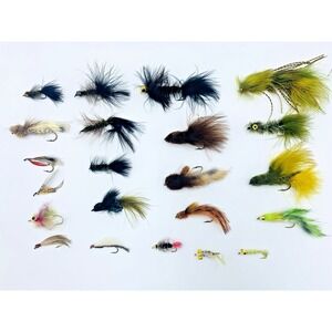 Fly Fishing Flies Lot ~ 22 Various ~ Salmon ~ Trout ~ Plus Box